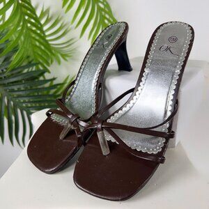 Vintage Y2K Brown Open Toe Fairycore Strappy Kitten Heels 2000s Sandals / 7.5